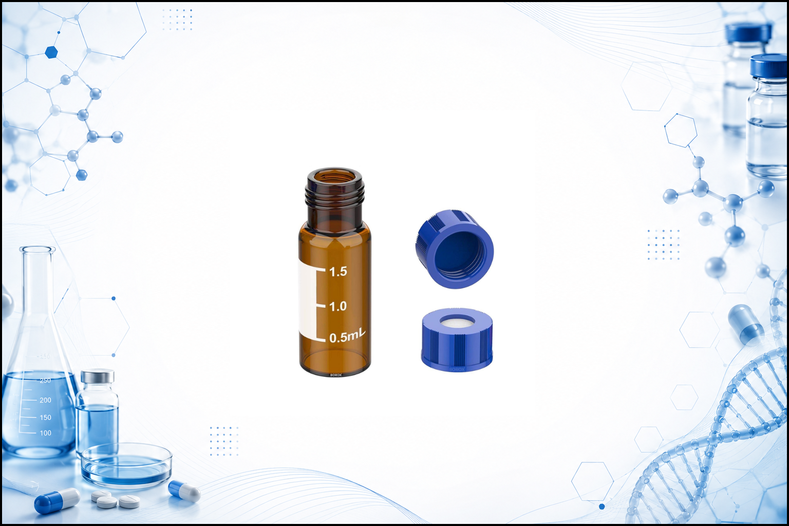 2 mL amber glass screw top autosampler vials combo pack